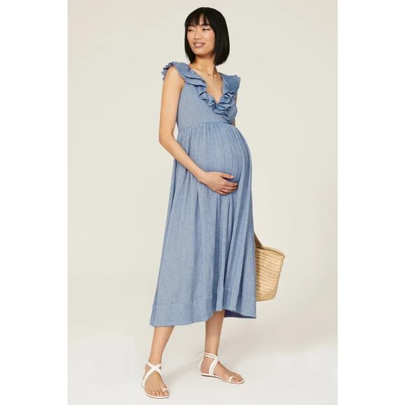 Hatch Womens Blue Gauzy Cotton The Sarah Maternity Midi Dress US 2 - Picture 1 of 9